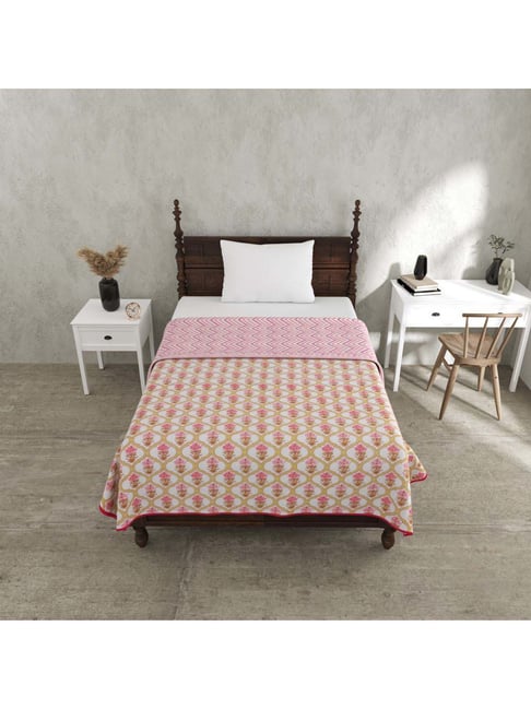 JaipurFabric Pink Mulmul Cotton 180 TC Jaal Darbar Reversible Single Bed Dohar