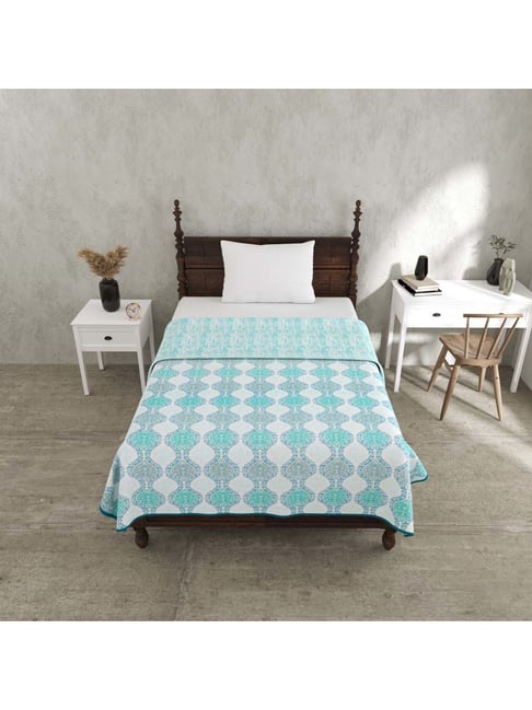 JaipurFabric Blue Mulmul Cotton 180 TC Wavy Ethnic Reversible Single Bed Dohar