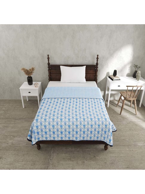 JaipurFabric Blue Mulmul Cotton 180 TC Jaal Darbar Reversible Single Bed Dohar