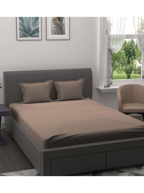 JaipurFabric Chocolaty Brown Pure Cotton 150 TC Stripes Double Bedsheet with 2 Pillow Covers-picture-45