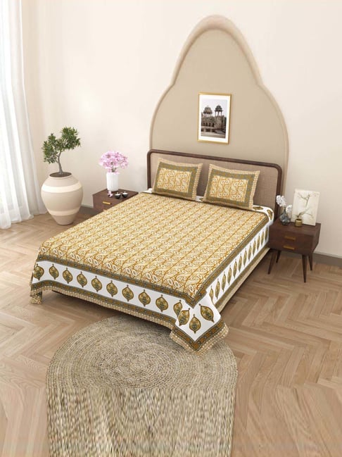 JaipurFabric Brown Pure Cotton 180 TC Printed Double Bedsheet with 2 Pillow Covers-picture-25
