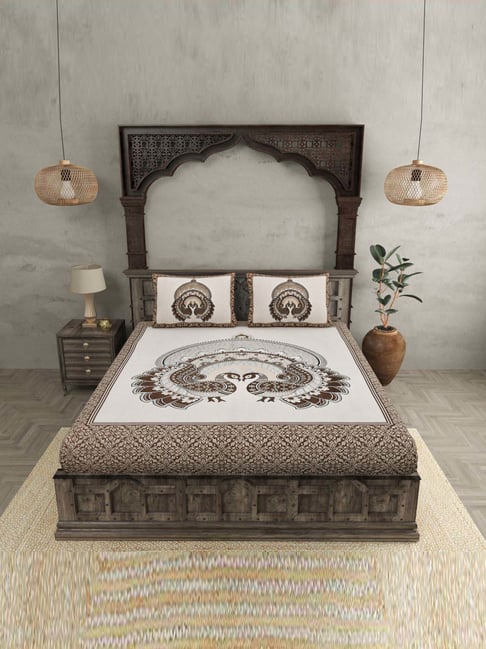 JaipurFabric Chocolaty Brown Pure Cotton 180 TC Double Bedsheet with 2 Pillow Covers-picture-34