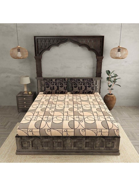 JaipurFabric Brown Pure Cotton 180 TC Sneaky Shell King Size Bedsheet with 2 Pillow Covers-picture-30