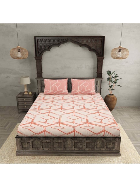 JaipurFabric Light Pink Pure Cotton 180 TC Minimalism King Size Bedsheet with 2 Pillow Covers-picture-46