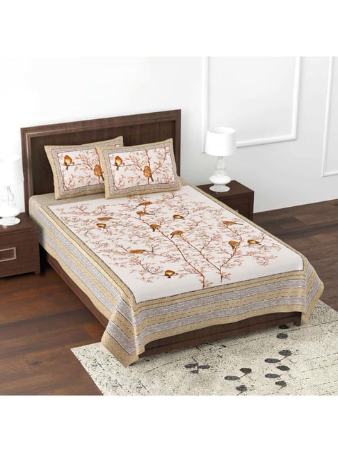JaipurFabric Brown Pure Cotton 180 TC The Natural World Single Bedsheet with 2 Pillow Covers-picture-26