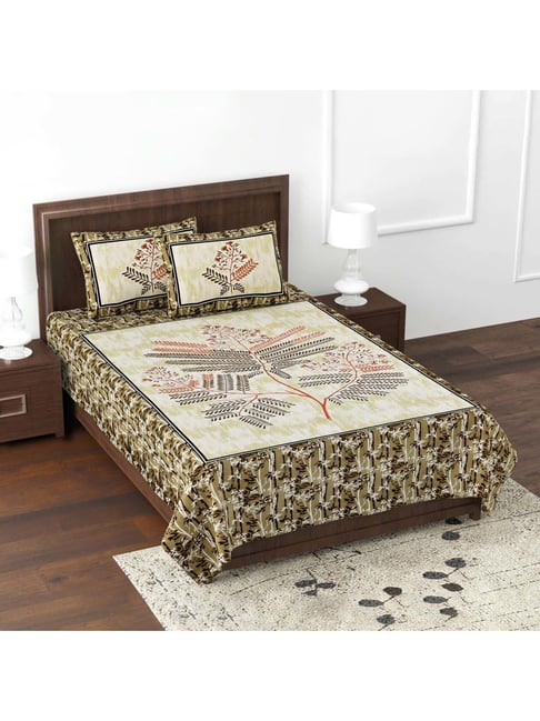 JaipurFabric Brown Pure Cotton 180 TC Beautiful Branch Single Bedsheet with 2 Pillow Covers-picture-28