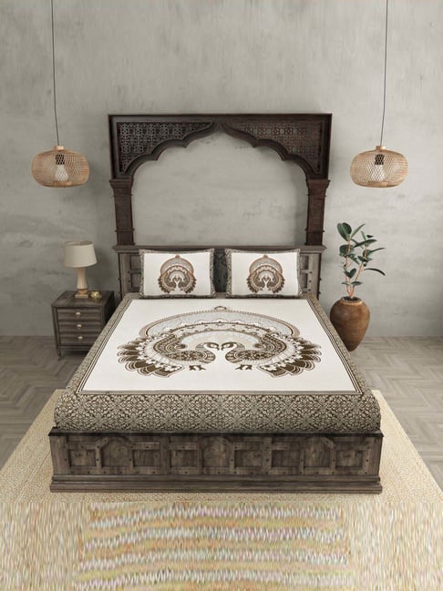 JaipurFabric Brown Pure Cotton 180 TC Double Bedsheet with 2 Pillow Covers-picture-29