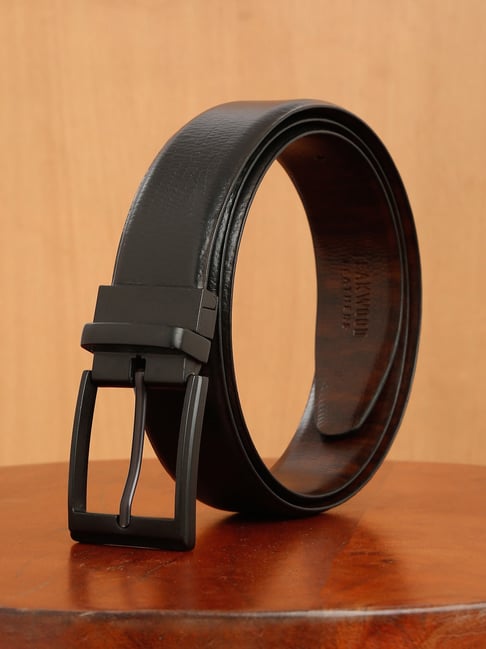 Teakwood Leathers Black & Brown Textured Reversible Leather Formal Belt For Men-picture-11
