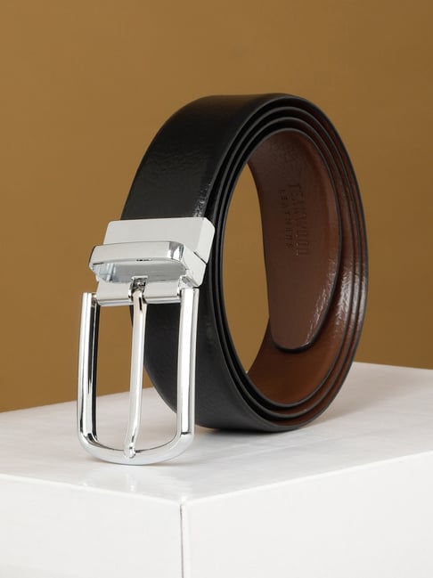 Teakwood Leathers Black & Brown Textured Reversible Leather Formal Belt For Men-picture-27
