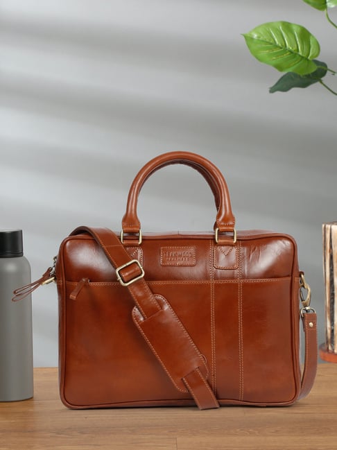 Teakwood Leathers Tan Medium Leather Laptop Messenger Bag