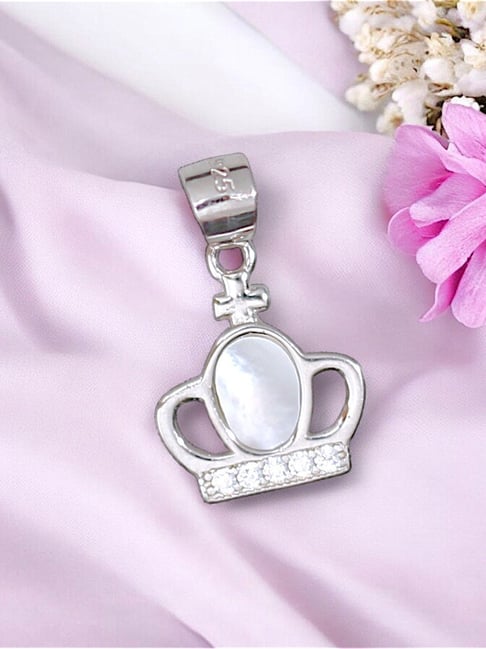 Taraash 925 Sterling Silver Crown CZ Mother of Pearl Pendant-picture-42