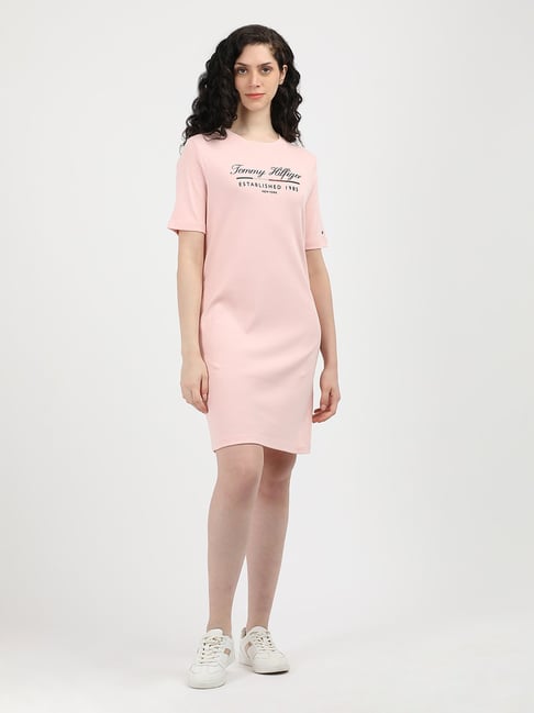 TOMMY HILFIGER Pink Cotton Graphic Print T Shirt Dress