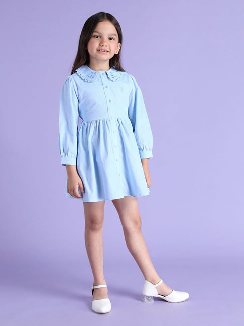 Polo Girls Light Blue Solid Shirt Dress - Main Image