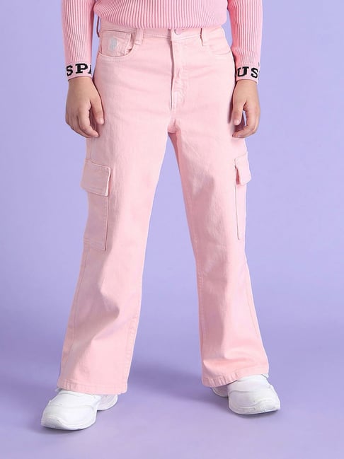 U.S. Polo Assn. Girls Light Pink Solid Cargo Jeans-picture-26