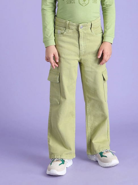 U.S. Polo Assn. Girls Green Solid Cargo Jeans