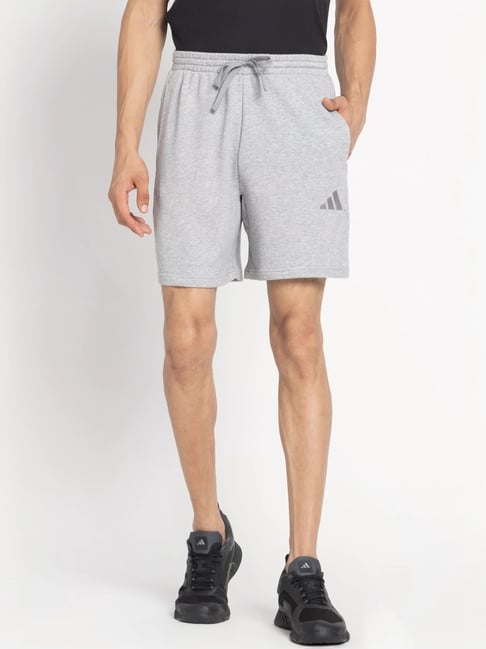 Adidas Grey Regular Fit Logo Printed Sports Shorts