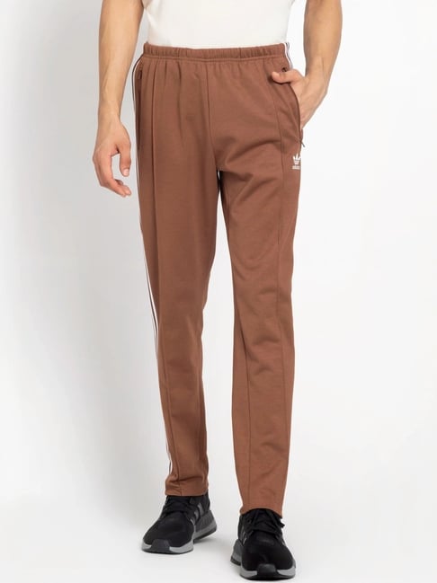 Buy Adidas Originals Brown Slim Fit Striped Sports Trackpants for