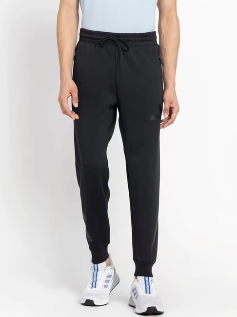 Adidas Black Loose Fit Logo Printed Sports Joggers-image-35
