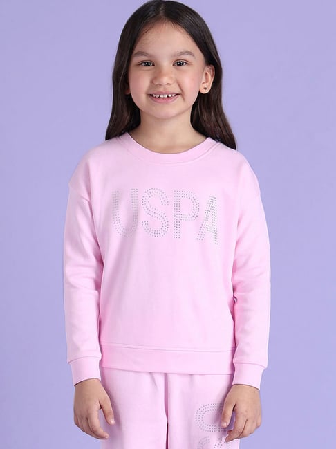 U.S. Polo Assn. Girls Light Pink Embellished Full Sleeves Sweatshirt-picture-35