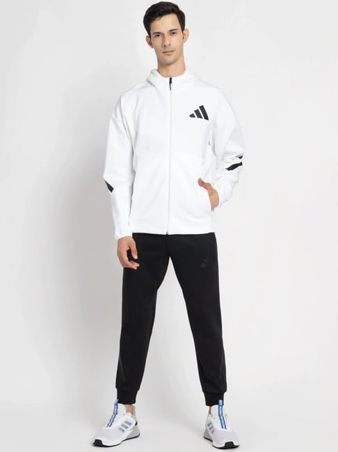 Buy Adidas White Regular Fit Logo Printed Sports Hoodie for Mens