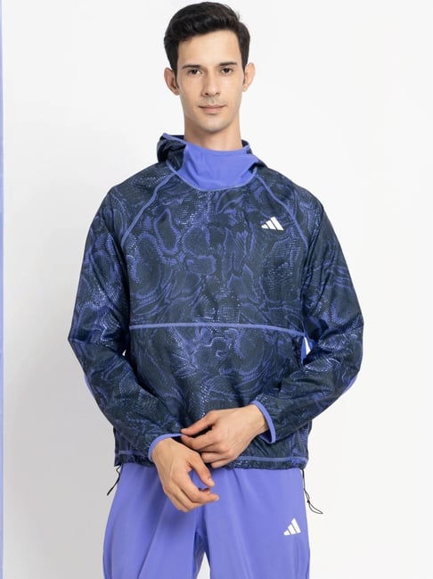 Adidas Blue Regular Fit Printed Sports Hoodie-picture-14