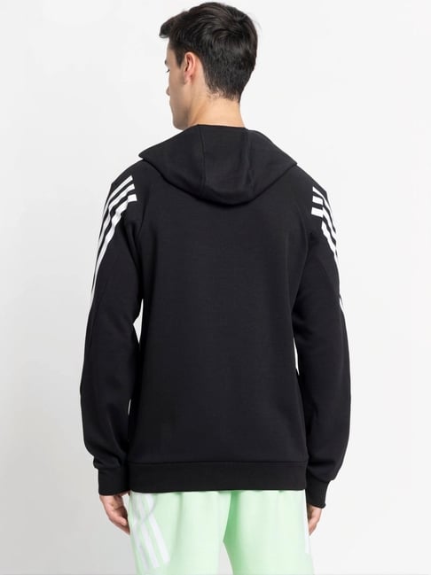 Adidas Black Regular Fit Striped Sports Hoodie