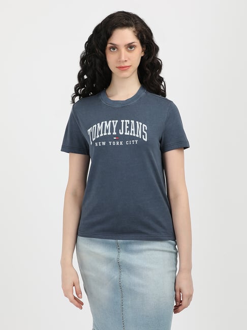 TOMMY HILFIGER Grey Cotton Graphic Print T-Shirt