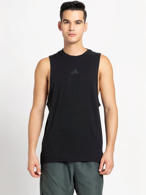 Adidas Black Slim Fit Logo Printed Tank Tee-image-39