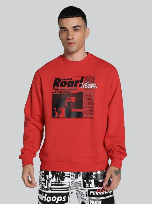 Puma Red Cotton Relaxed Fit Printed Sweatshirt-picture-32