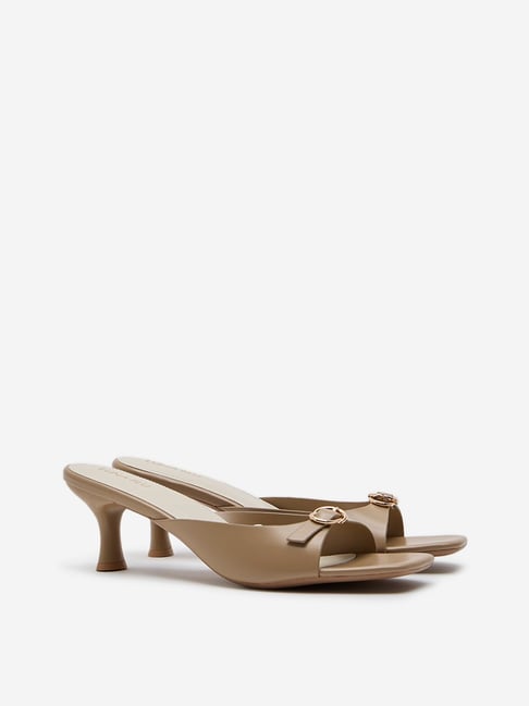 LUNA BLU by Westside Taupe Buckle-Detailed Heel Sandals