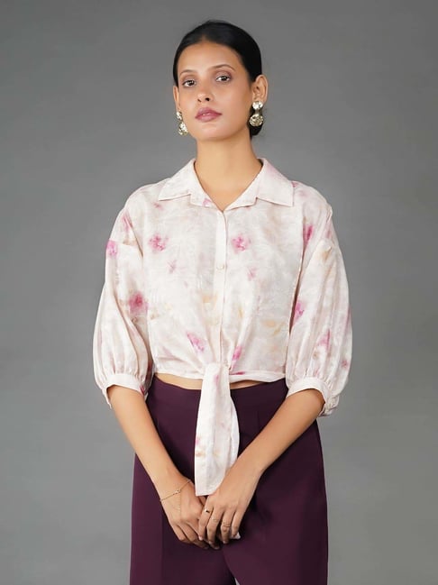 Zink London White Printed Cropped Shirt-picture-18