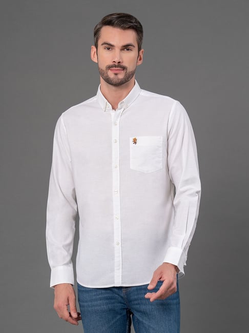 Red Tape White Cotton Regular Fit Shirt