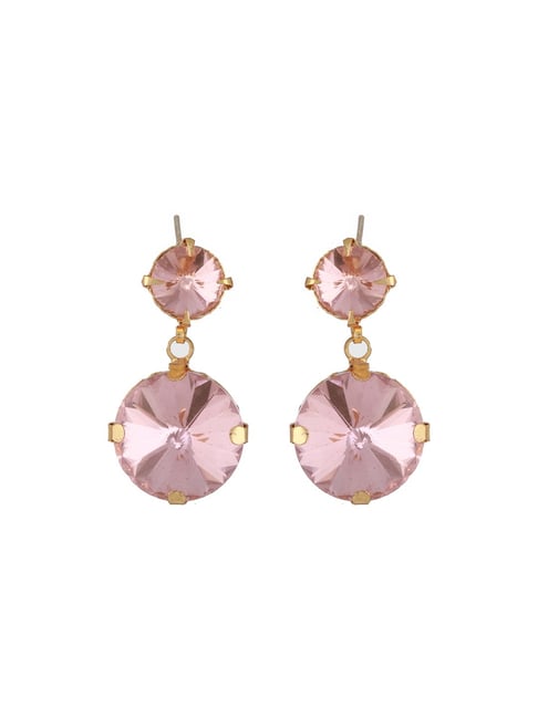 Aatmana Set Of Gold Plated Pink Off White Stone Studded Drop Earrings