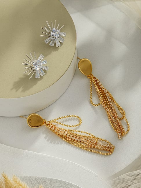 Aatmana Set Of Gold-Plated Drop Silver-Plated Stud Earrings