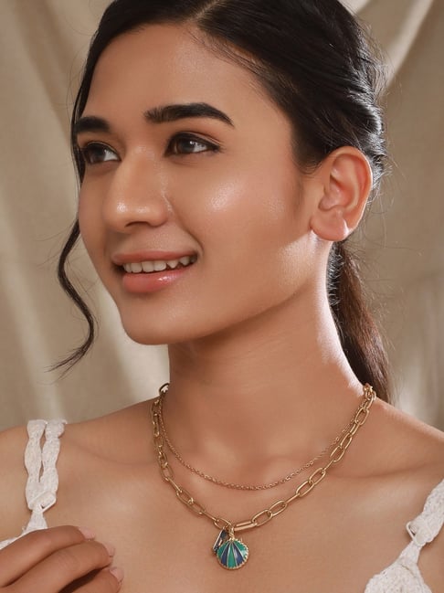 Aatmana Gold-Plated & Turquoise Charm Beaded Necklace