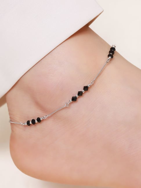 Zavya Black Beauty Rhodium Plated 925 Sterling Silver Adjustable Chain Anklet (Single)-picture-39