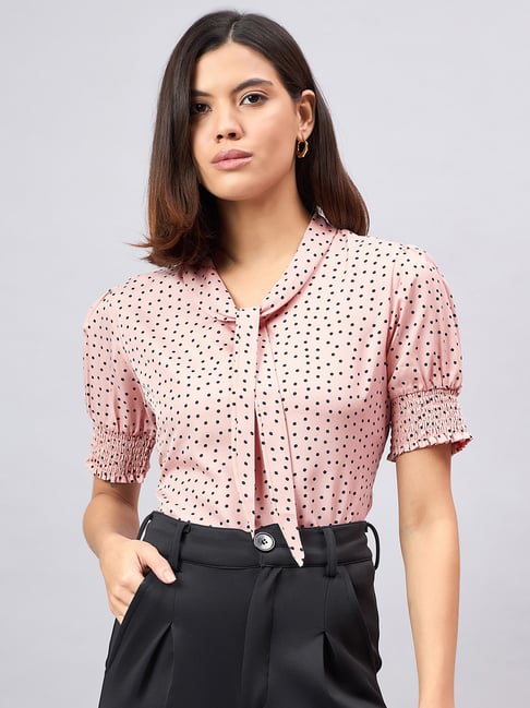 Style Quotient Beige Polyester Regular Fit Polka Dot Top
