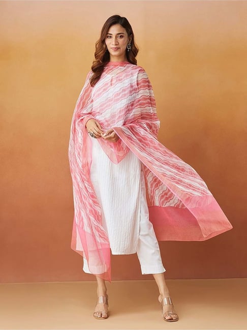Fabindia Pink & White Printed Dupatta-picture-34