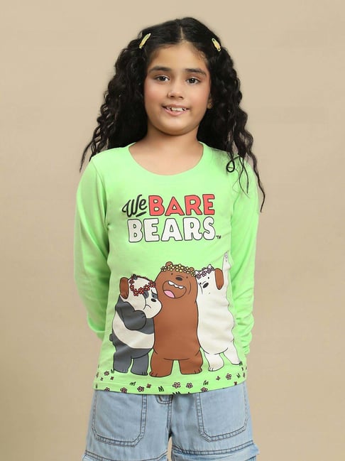 Kidsville Girls Green Printed Full Sleeves Tshirt