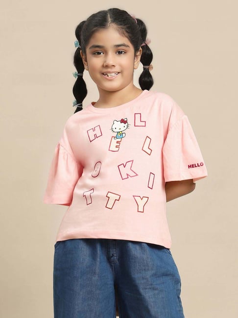 Kidsville Girls Pink Cotton Printed Tshirt