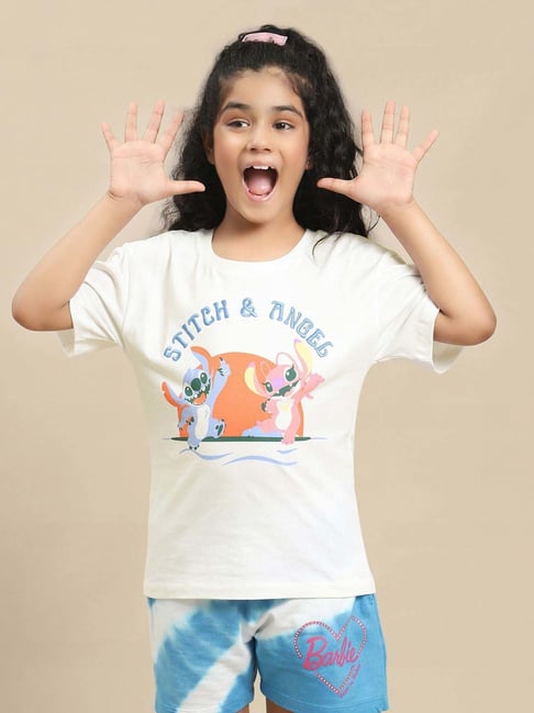 Kidsville Girls White Cotton Printed Tshirt