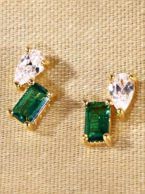 Buy The Real Effect London Gold Plated Green Emerald Earrings