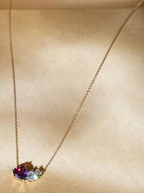 The Real Effect London Opalia Gold Plated With Amethyst Twin Heart Necklace