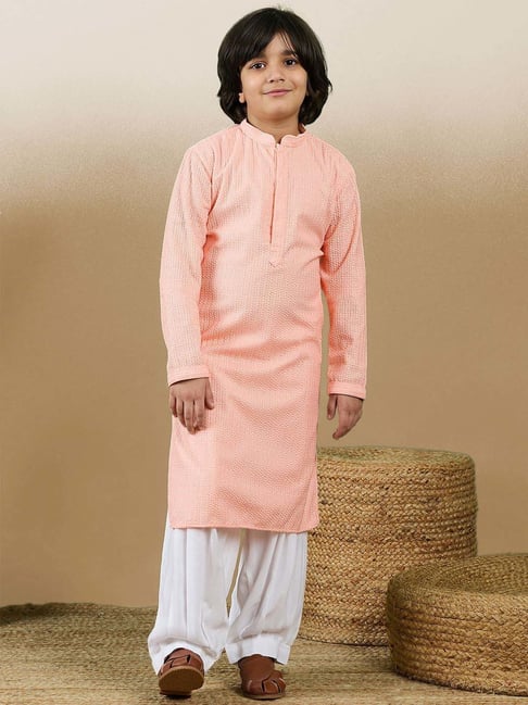 Sanwara Boys Peach Cotton Embroidery Full Sleeves Kurta & Patiala Salwar-picture-41