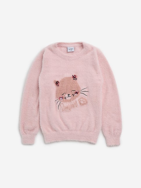 HOP Kids by Westside Light Pink Animal Design Faux-Fur Sweater