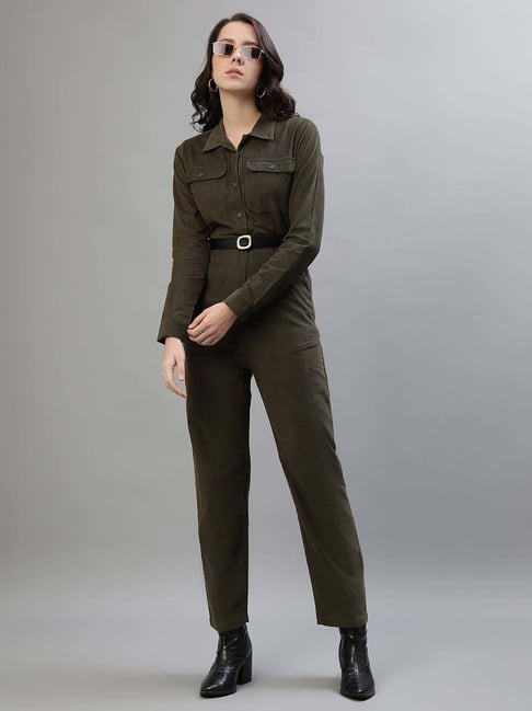 Iconic Green Cotton Textured Pattern Jumpsuit