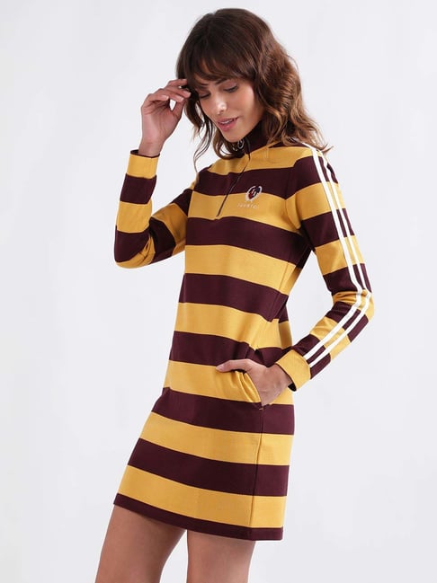 Iconic Yellow Brown Cotton Striped Shift Dress