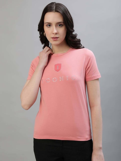 Iconic Pink Cotton Printed T-Shirt