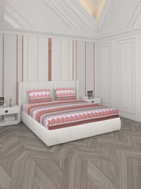 Monte Carlo Multicolor Cotton 104 TC Queen Bedsheet with 2 Pillow Covers-picture-34