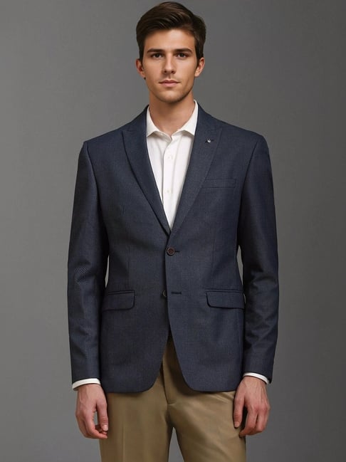 Louis Philippe Blue Slim Fit Texture Blazer-picture-44
